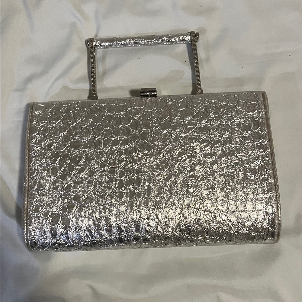 Glamorous Silver Embossed Clutch